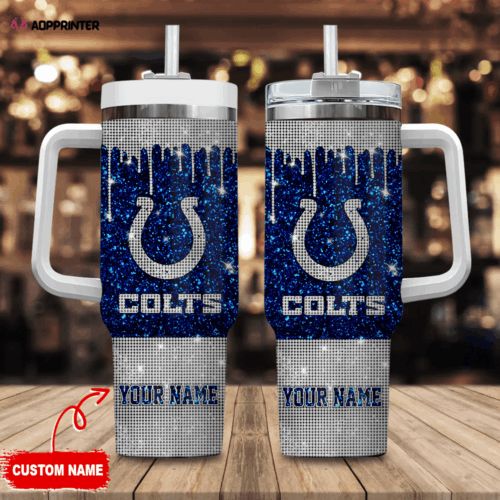 Cart 1 Indianapolis Colts Personalized NFL Glitter and Diamonds Bling 40oz Stanley Tumbler Gift for Fans