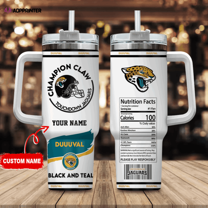 Jacksonville Jaguars Champion Claw NFL Personalized Stanley Tumbler 40Oz Gift for Fans