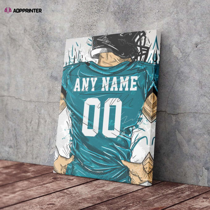 Jacksonville Jaguars Jersey Personalized Jersey NFL Custom Name and Number Canvas Wall Art Home Decor Man Cave Gift