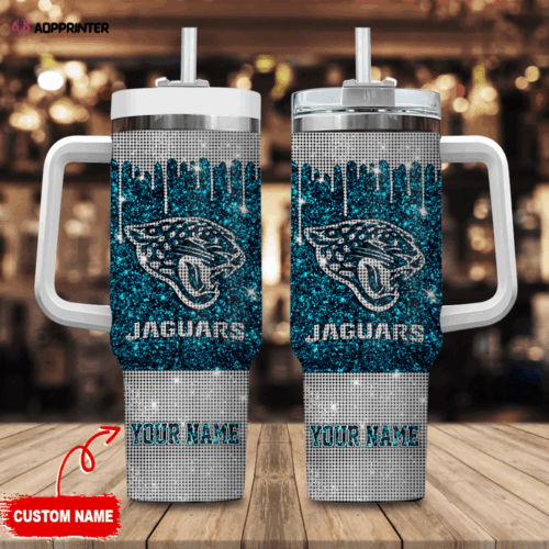 Cart 4 Jacksonville Jaguars Personalized NFL Glitter and Diamonds Bling 40oz Stanley Tumbler Gift for Fans