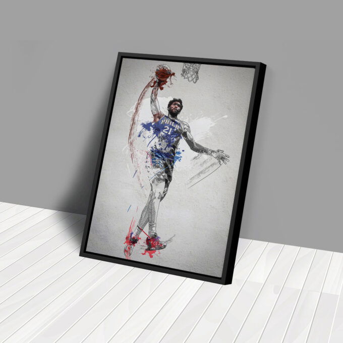 Joel Embiid Poster Dunk Philadelphia 76ers NBA Framed Wall Art Home Decor Canvas Print Artwork