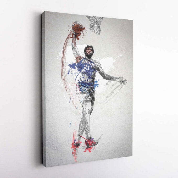 Joel Embiid Poster Dunk Philadelphia 76ers NBA Framed Wall Art Home Decor Canvas Print Artwork