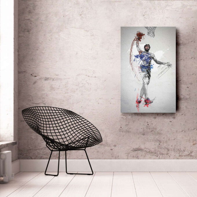 Joel Embiid Poster Dunk Philadelphia 76ers NBA Framed Wall Art Home Decor Canvas Print Artwork