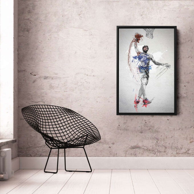 Joel Embiid Poster Dunk Philadelphia 76ers NBA Framed Wall Art Home Decor Canvas Print Artwork