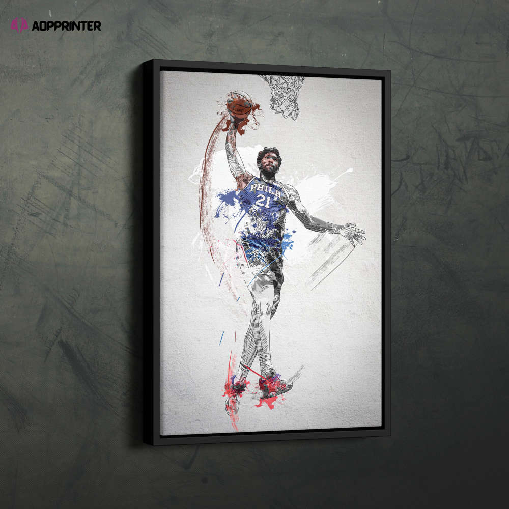 Joel Embiid Poster Dunk Philadelphia 76ers NBA Framed Wall Art Home Decor Canvas Print Artwork Joel Embiid Poster Dunk Philadelphia 76ers NBA Framed Wall Art Home Decor Canvas Print Artwork