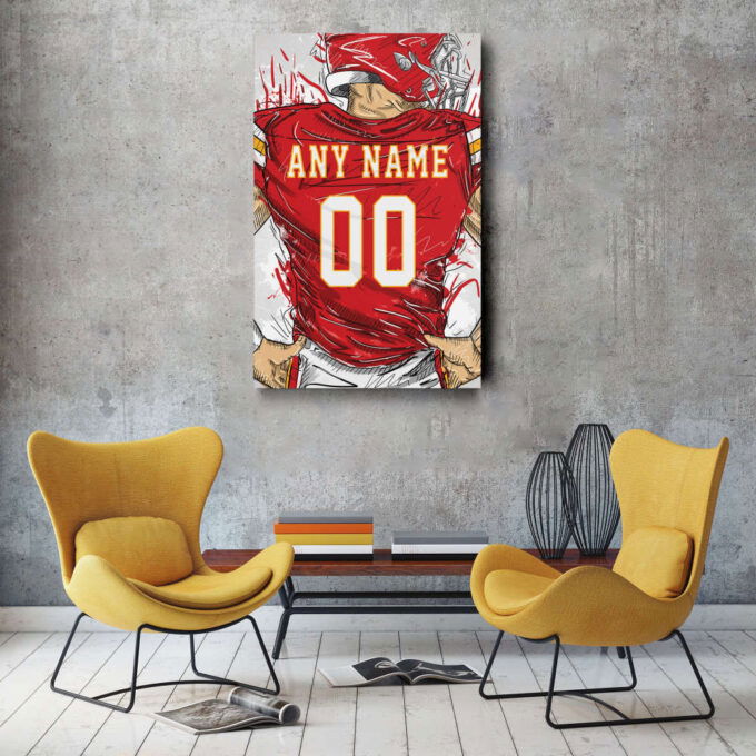Kansas City Chiefs Jersey Personalized Jersey NFL Custom Name and Number Canvas Wall Art Home Decor Framed Poster Man Cave Gift