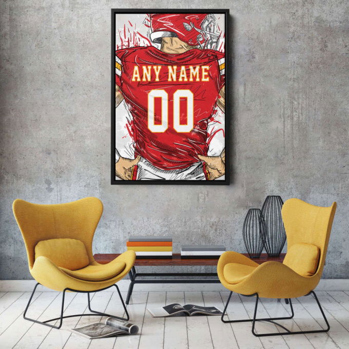 Kansas City Chiefs Jersey Personalized Jersey NFL Custom Name and Number Canvas Wall Art Home Decor Framed Poster Man Cave Gift