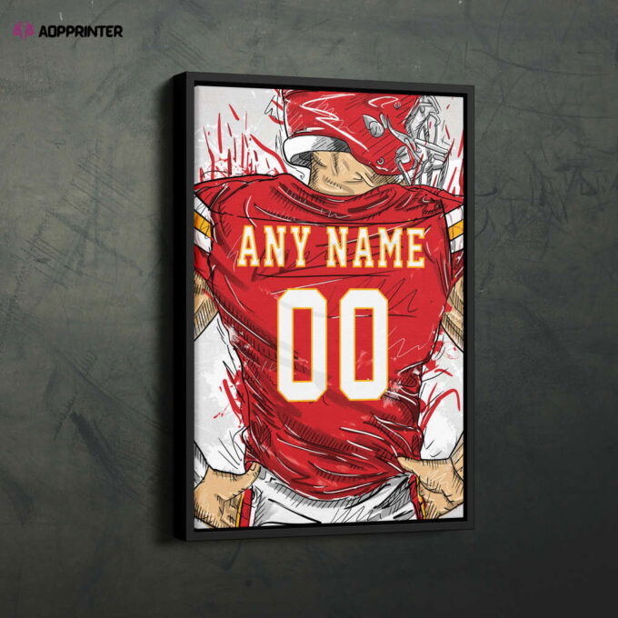 Kansas City Chiefs Jersey Personalized Jersey NFL Custom Name and Number Canvas Wall Art Home Decor Framed Poster Man Cave Gift
