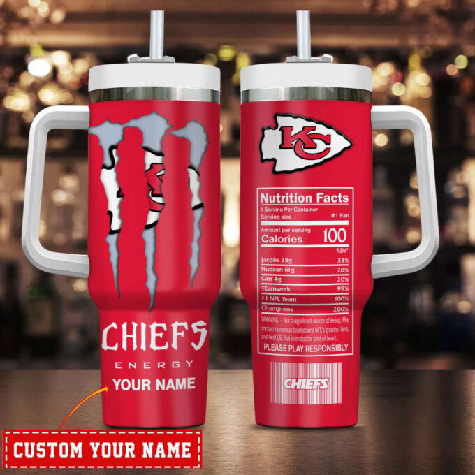 Kansas City Chiefs NFL Energy Nutrition Facts Personalized Stanley Tumbler 40Oz Gift for Fans