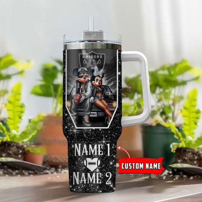 Las Vegas Raiders NFL Mickey And Minnie Couple 40oz Stanley Tumbler Custom Name Gift for Fans