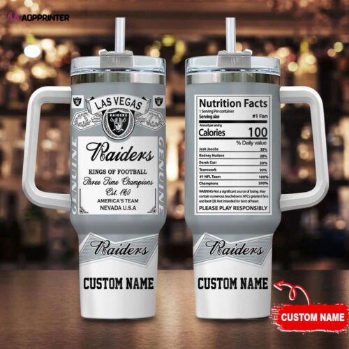 Cart 5 Las Vegas Raiders Personalized NFL Nutrition Facts 40oz Stanley Tumbler Gift for Fans