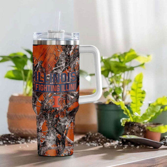 Llinois Fighting Illini NCAA Hunting Personalized Stanley Tumbler 40oz Gift for Fans