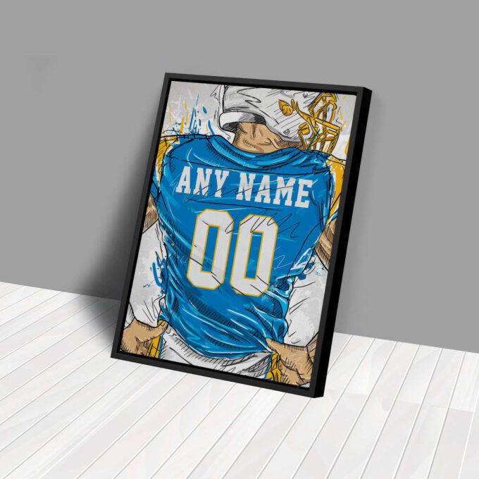Los Angeles Chargers Jersey Personalized Jersey NFL Custom Name and Number Canvas Wall Art Home Decor Framed Poster Man Cave Gift