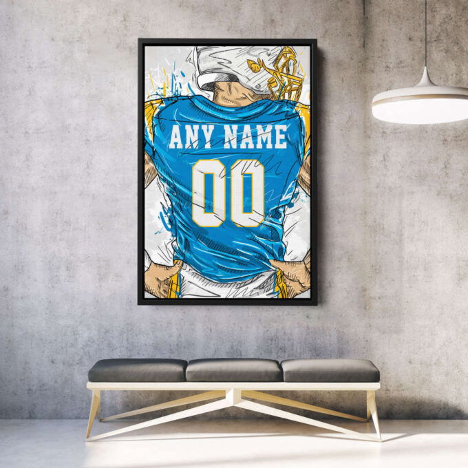 Los Angeles Chargers Jersey Personalized Jersey NFL Custom Name and Number Canvas Wall Art Home Decor Framed Poster Man Cave Gift