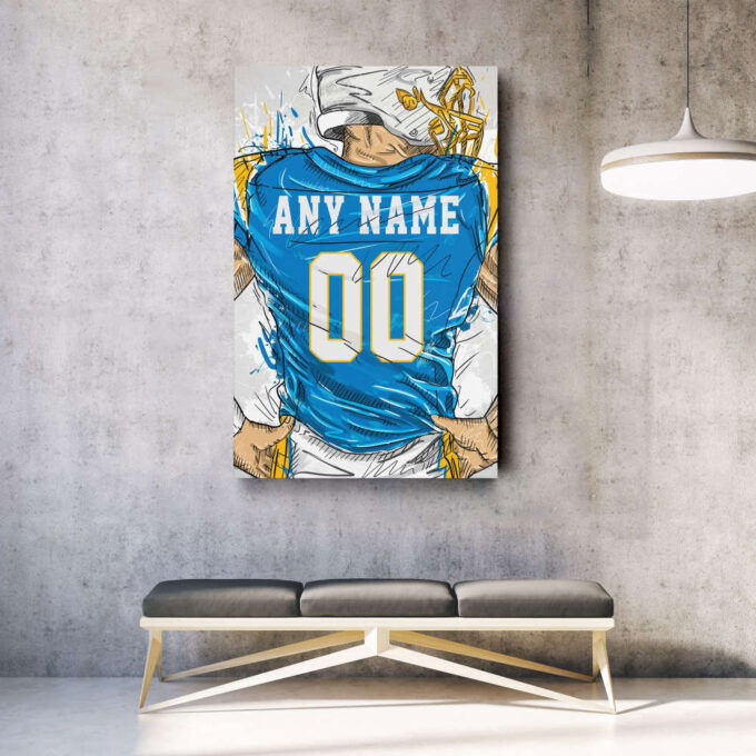 Los Angeles Chargers Jersey Personalized Jersey NFL Custom Name and Number Canvas Wall Art Home Decor Framed Poster Man Cave Gift