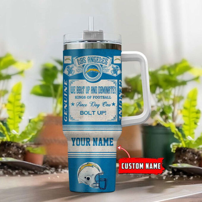 Los Angeles Chargers NFL Vintage King Of Football Custom Name 40oz Stanley Tumbler Gift for Fans