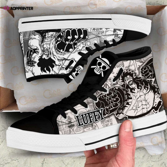 Luffy Gear High Top Shoes Black White For Fans One Piece Anime