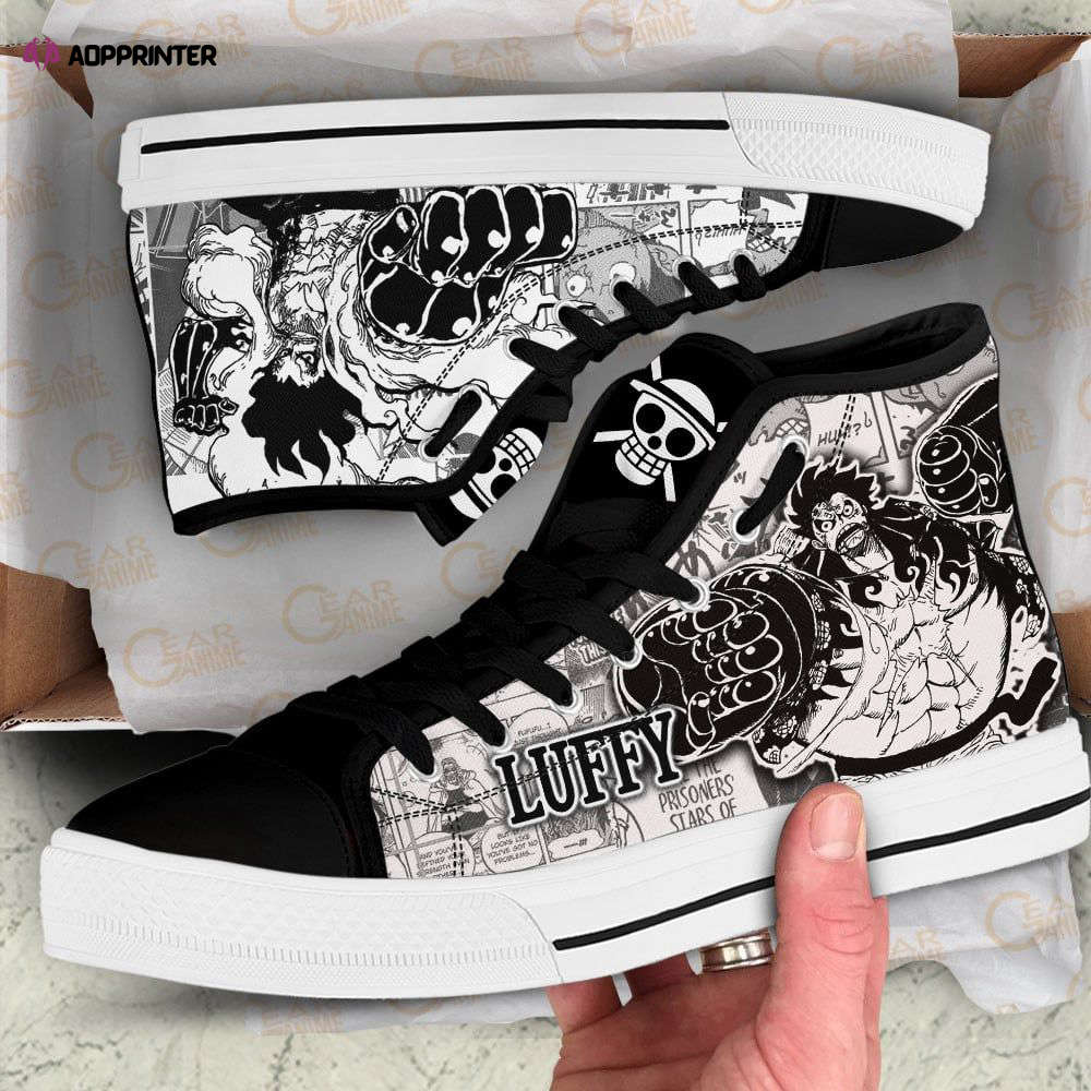 Luffy Gear High Top Shoes Black White For Fans One Piece Anime Luffy Gear High Top Shoes Black White For Fans One Piece Anime