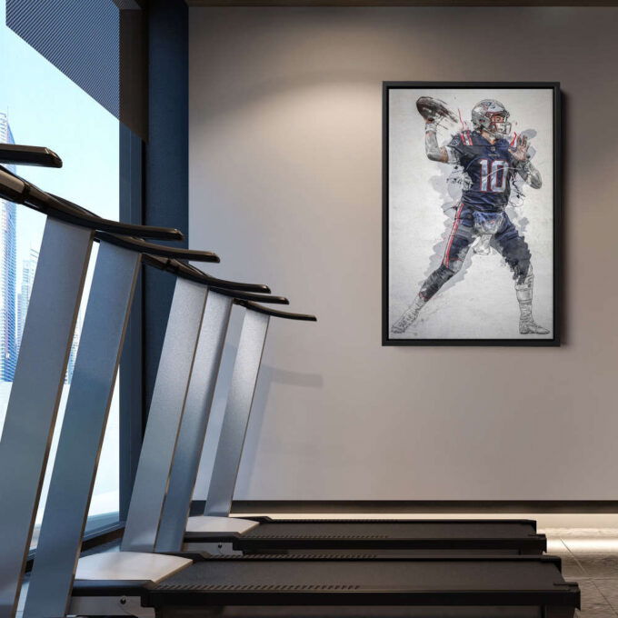 Mac Jones Poster New England Patriots NFL Framed Wall Art Home Decor Canvas Print Artwork