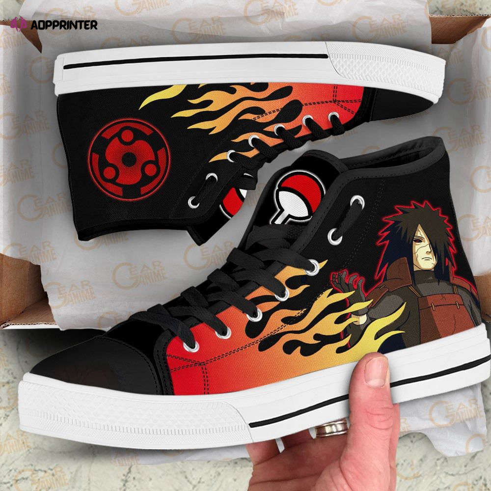 Madara Uchiha Flame Style High Top Shoes Custom Naruto Anime For Fans Madara Uchiha Flame Style High Top Shoes Custom Naruto Anime For Fans
