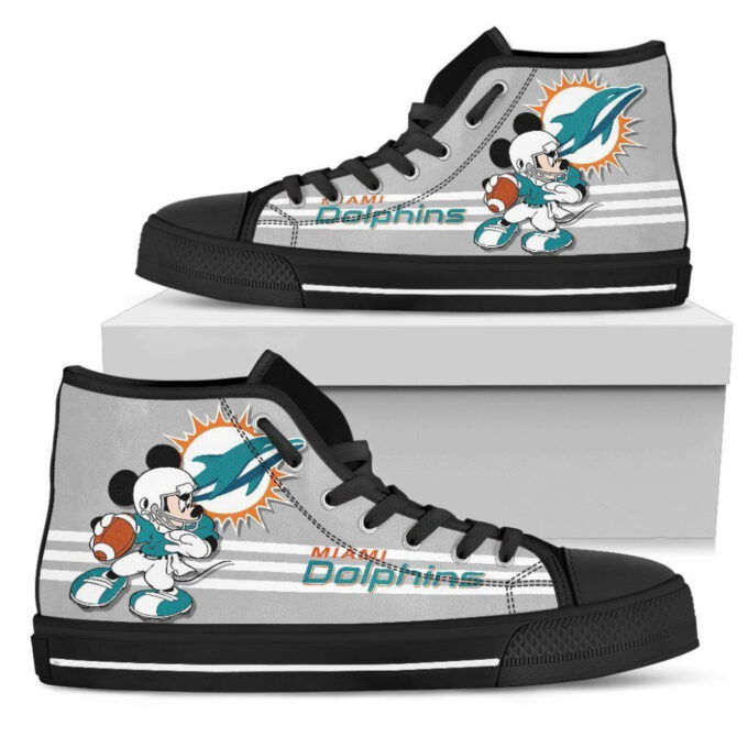 Miami Dolphins High Top Canvas Mickey Shoes Custom For Fans