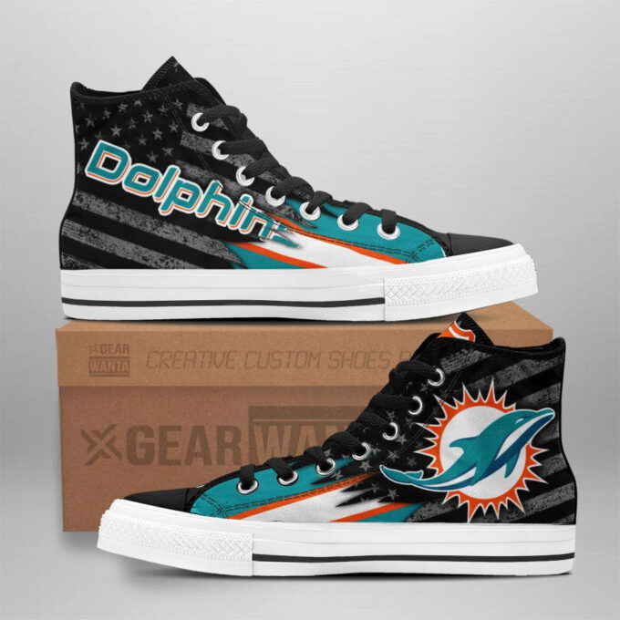 Miami Dolphins High Top Canvas Shoes Custom American Flag For Fans
