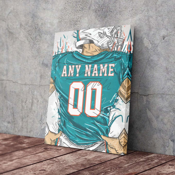 Miami Dolphins Jersey Personalized Jersey NFL Custom Name and Number Canvas Wall Art Home Decor Framed Poster Man Cave Gift