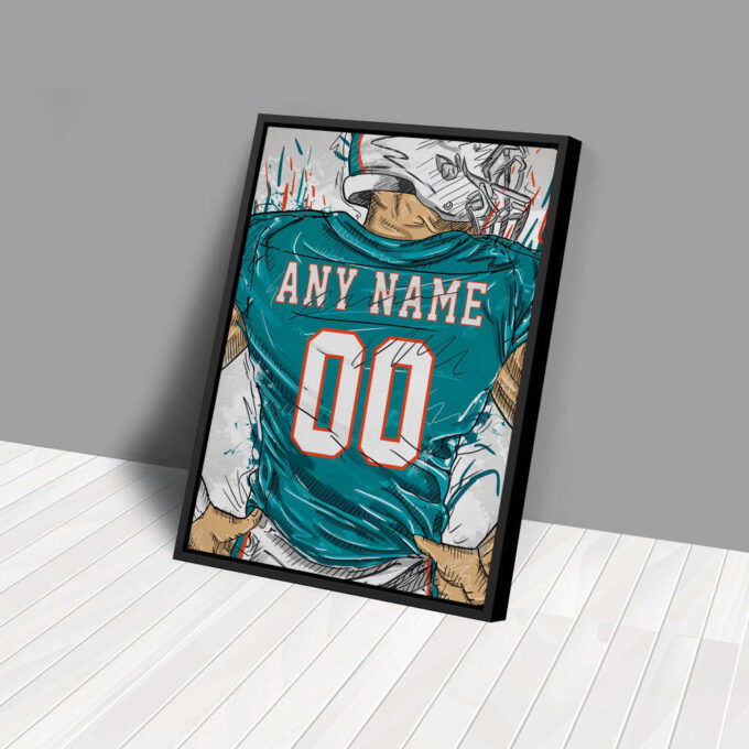 Miami Dolphins Jersey Personalized Jersey NFL Custom Name and Number Canvas Wall Art Home Decor Framed Poster Man Cave Gift