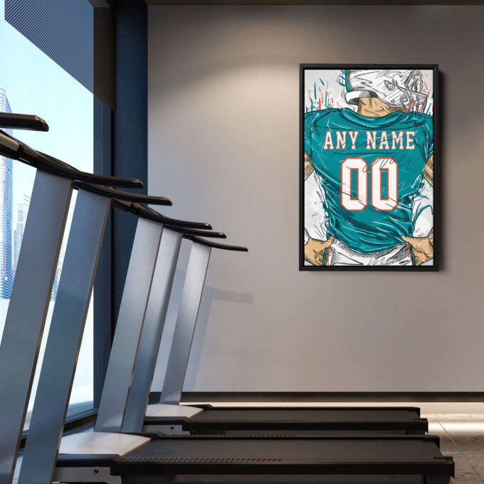Miami Dolphins Jersey Personalized Jersey NFL Custom Name and Number Canvas Wall Art Home Decor Framed Poster Man Cave Gift