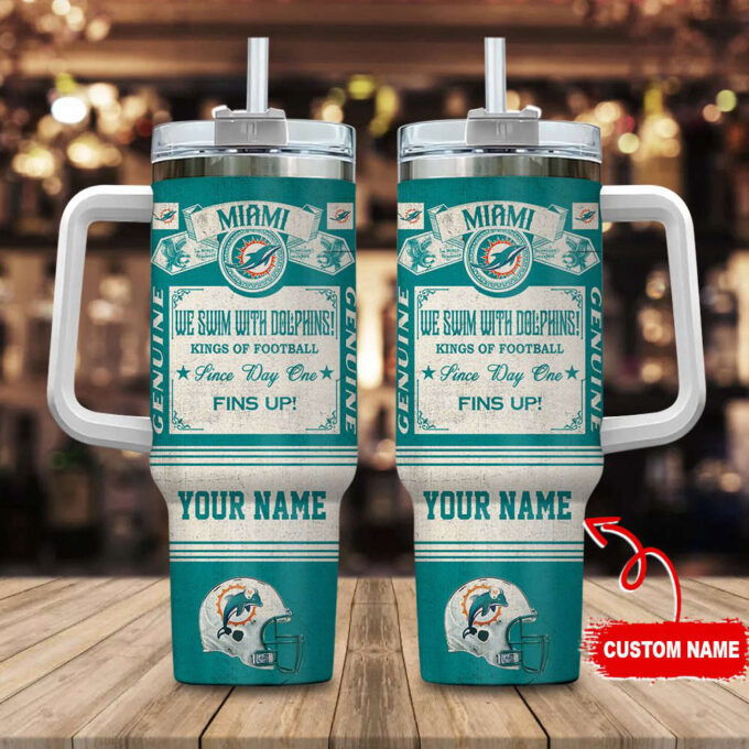 Miami Dolphins NFL Vintage King Of Football Custom Name 40oz Stanley Tumbler Gift for Fans