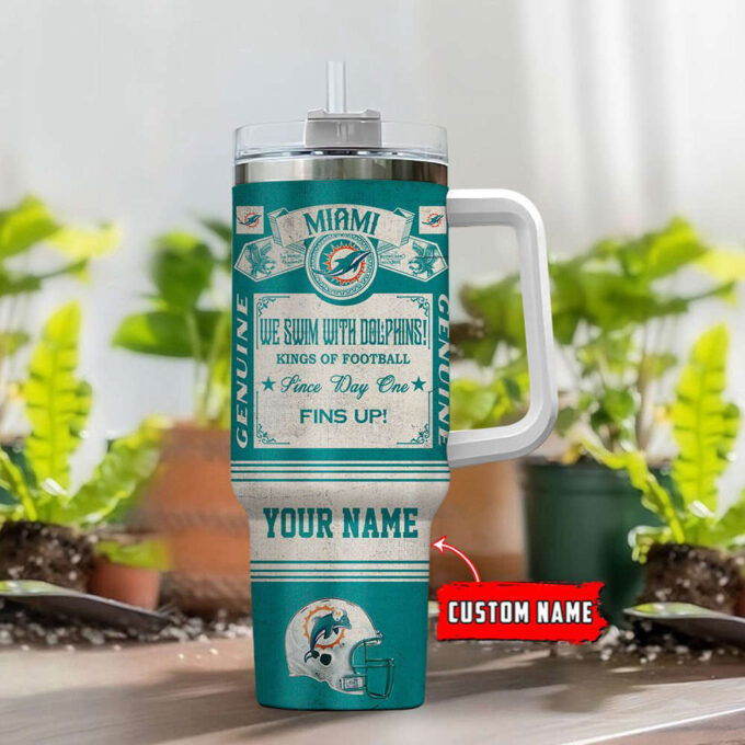 Miami Dolphins NFL Vintage King Of Football Custom Name 40oz Stanley Tumbler Gift for Fans