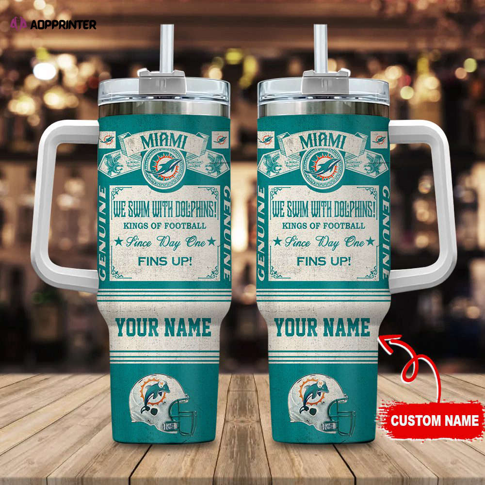 Miami Dolphins NFL Vintage King Of Football Custom Name 40oz Stanley Tumbler Gift for Fans Miami Dolphins NFL Vintage King Of Football Custom Name 40oz Stanley Tumbler Gift for Fans