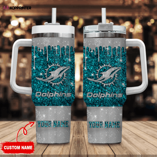 Cart 5 Miami Dolphins Personalized NFL Glitter and Diamonds Bling 40oz Stanley Tumbler Gift for Fans