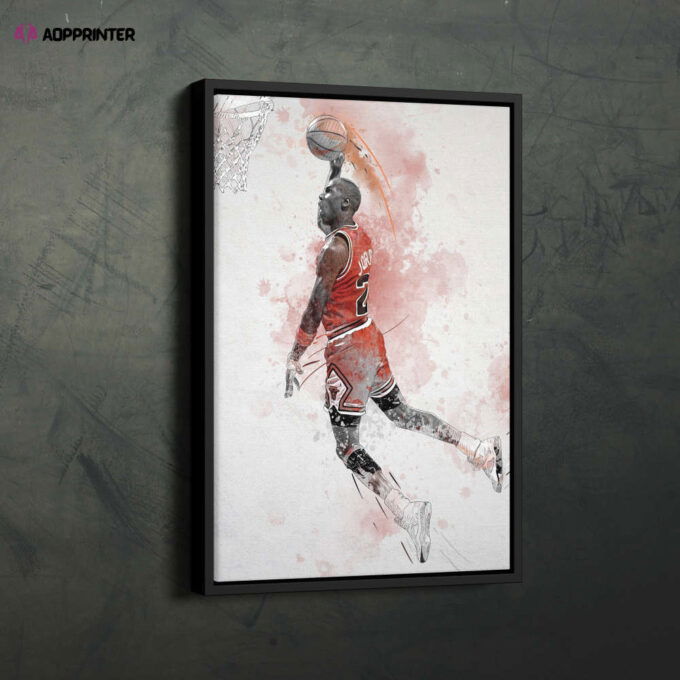 Michael Jordan Poster Dunk Chicago Bulls NBA Framed Wall Art Home Decor Canvas Print Artwork