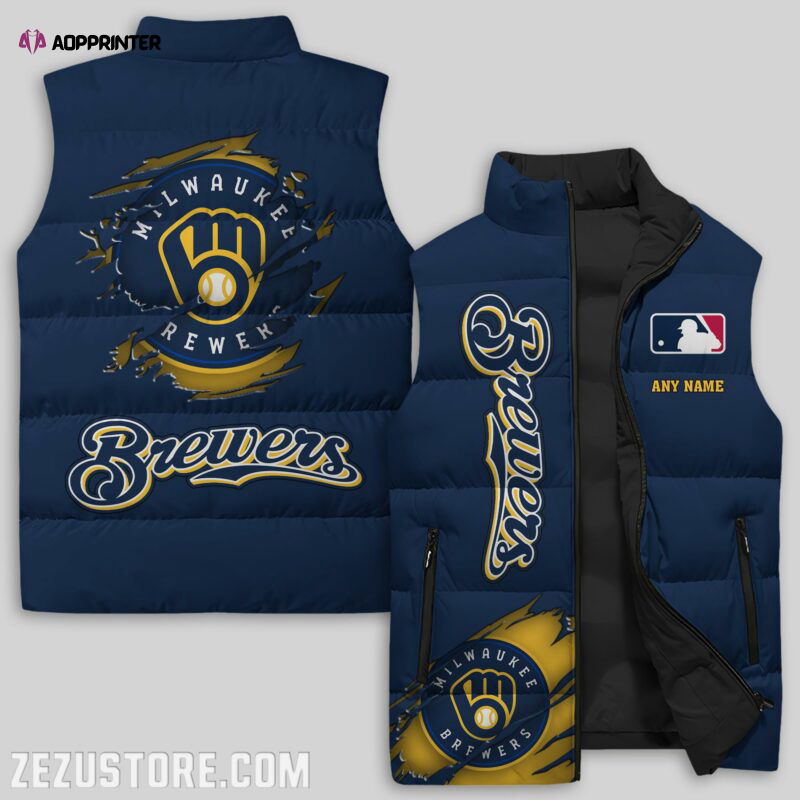 Milwaukee Brewers MLB Sleeveless Puffer Jacket Custom For Fans Gifts Milwaukee Brewers MLB Sleeveless Puffer Jacket Custom For Fans Gifts