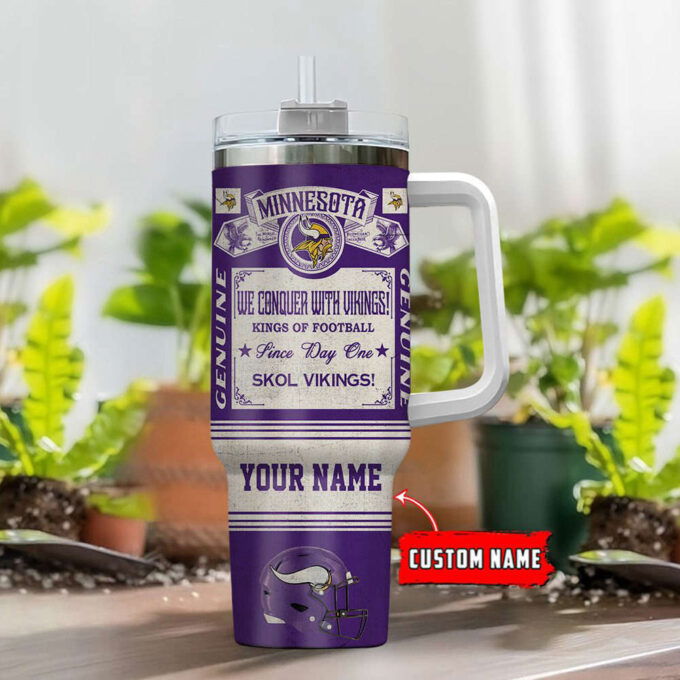 Minnesota Vikings NFL Vintage King Of Football Custom Name 40oz Stanley Tumbler Gift for Fans