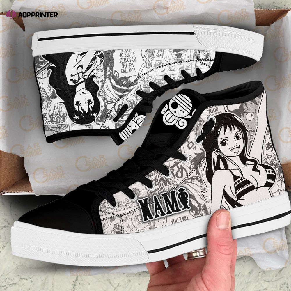 Nami High Top Shoes Black White For Fans One Piece Anime Nami High Top Shoes Black White For Fans One Piece Anime