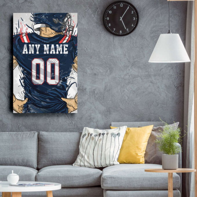New England Patriots Jersey Personalized Jersey NFL Custom Name and Number Canvas Wall Art Home Decor Framed Poster Man Cave Gift