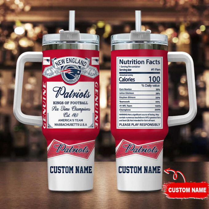 New England Patriots Personalized NFL Nutrition Facts 40oz Stanley Tumbler Gift for Fans