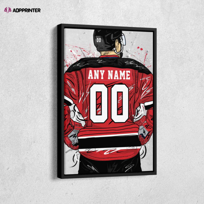 New Jersey Devils Jersey NHL Personalized Jersey Custom Name and Number Canvas Wall Art Home Decor Framed Poster Man Cave Gift