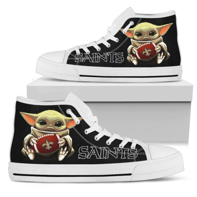 New Orleans Saints High Top Sneakers Custom Shoes For Fans Cute Baby Yoda