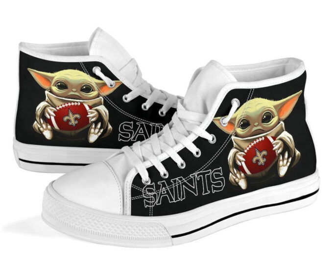 New Orleans Saints High Top Sneakers Custom Shoes For Fans Cute Baby Yoda