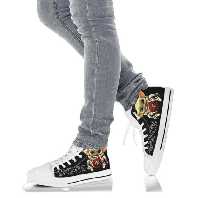 New Orleans Saints High Top Sneakers Custom Shoes For Fans Cute Baby Yoda