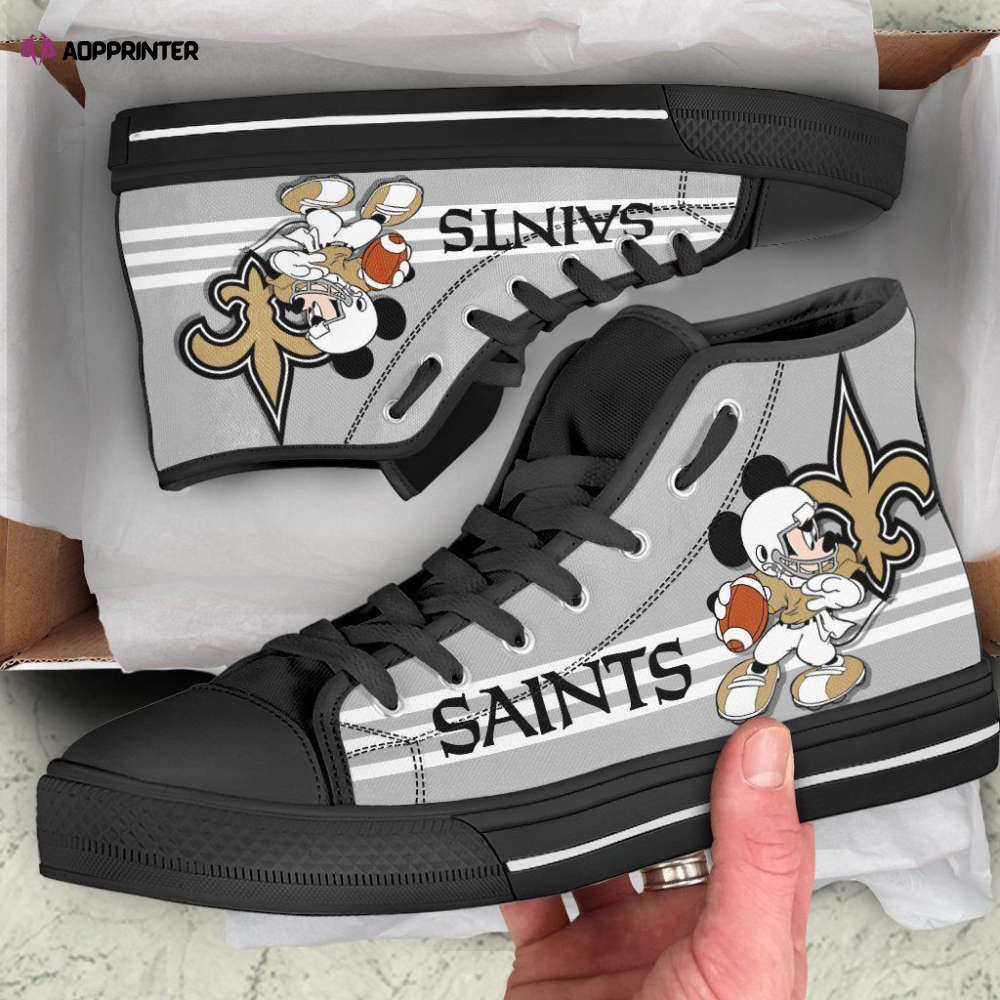 New Orleans Saints High Top Sneakers Custom Shoes For Fans Mickey New Orleans Saints High Top Sneakers Custom Shoes For Fans Mickey