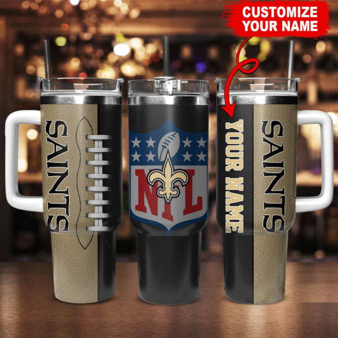 New Orleans Saints NFL Football Custom Name 40oz Stanley Tumbler Gift for Fans