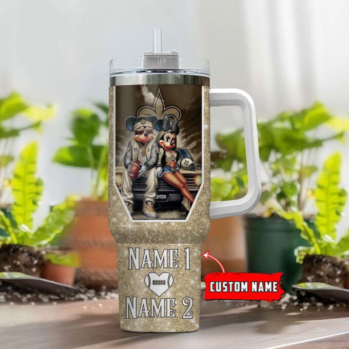 New Orleans Saints NFL Mickey And Minnie Couple 40oz Stanley Tumbler Custom Name Gift for Fans
