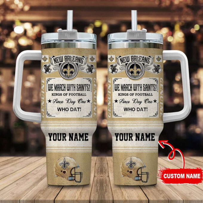 New Orleans Saints NFL Vintage King Of Football Custom Name 40oz Stanley Tumbler Gift for Fans