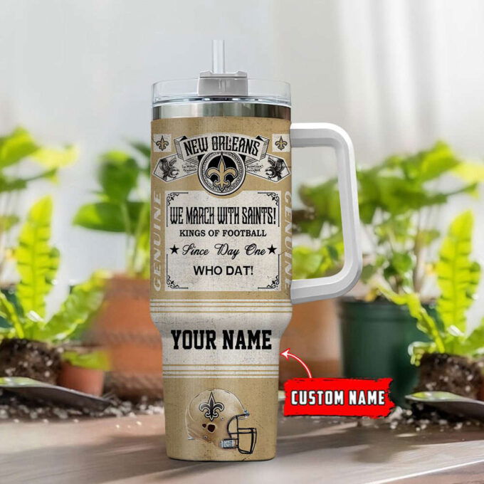 New Orleans Saints NFL Vintage King Of Football Custom Name 40oz Stanley Tumbler Gift for Fans