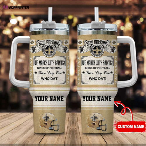 New Orleans Saints NFL Vintage King Of Football Custom Name 40oz Stanley Tumbler Gift for Fans