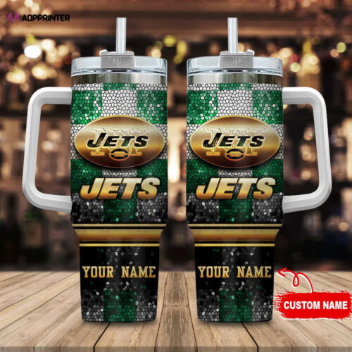 New York Jets Personalized NFL Glitter 40oz Stanley Tumbler Gift for Fans